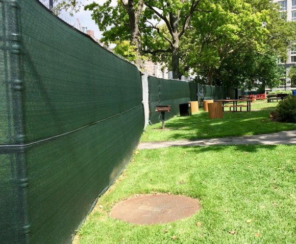 Well Past Due Date, DEP Drags Ugly Feet on Water Project Construction Picnickers still have grills but no view of the water or the skyline.